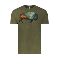 Vintage Olive aztec bison Vintage Tee - RanaPortraitStore