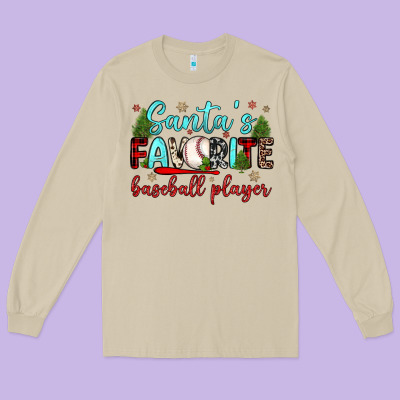 Santa S Favorite Baseball Player Long Sleeve Tee Designed By Jahusdesignshop