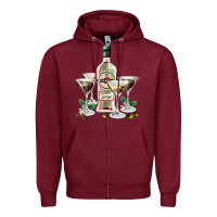 Burgundy martini glasses and martini bottle Zipper Hoodie - AdoDesignShop