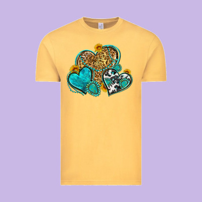Western Turquoise Hearts Vintage Tee Designed By Zillion Design Studio