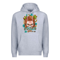 Heather Grey Western Rodeo Girl Braid Red Hair Premium Hoodie - BundleAndBundleShop