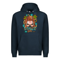 Navy Western Rodeo Girl Braid Red Hair Premium Hoodie - BundleAndBundleShop