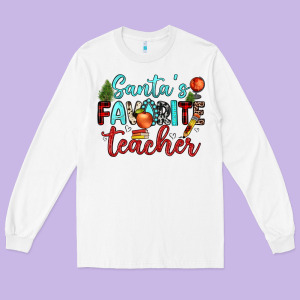 Santa S Favorite Teacher Long Sleeve Tee Designed By Jahusdesignshop