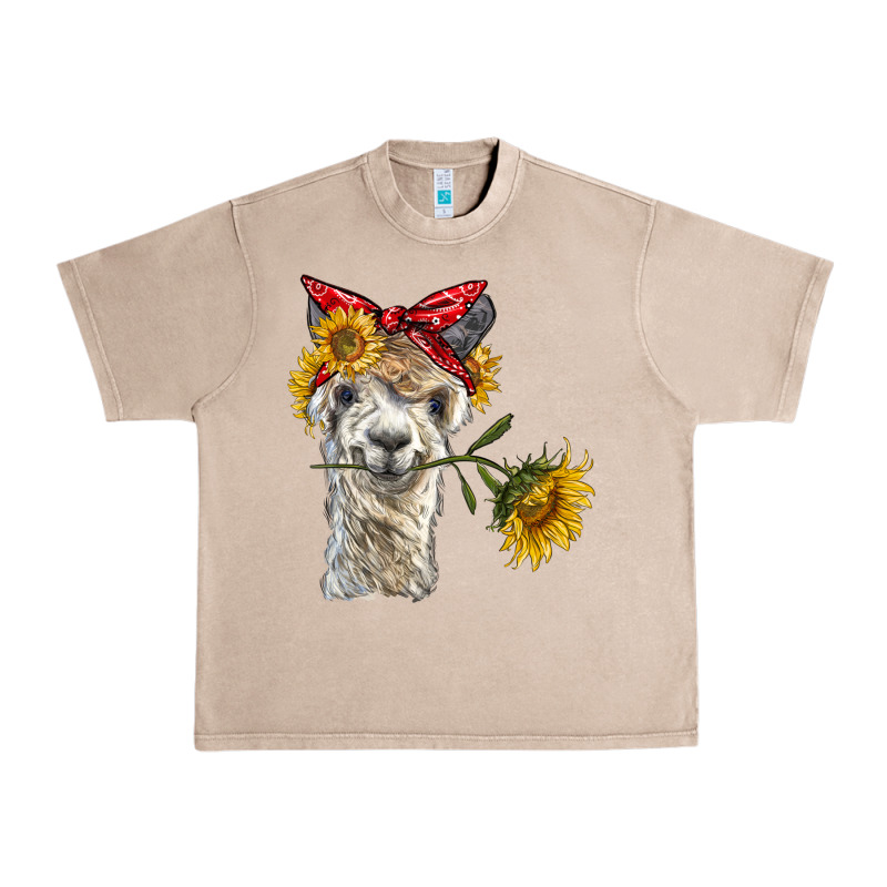 Alpaca With Sunflowers And Bandana Urban Heavy Tee by BarkalooDesign | Teevron