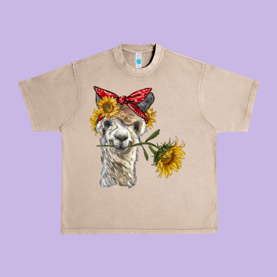 Alpaca With Sunflowers And Bandana Urban Heavy Tee Designed By Barkaloodesign