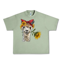 Oil Green alpaca with sunflowers and bandana Urban Heavy Tee - BarkalooDesign