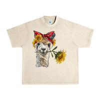 Sandshell alpaca with sunflowers and bandana Urban Heavy Tee - BarkalooDesign