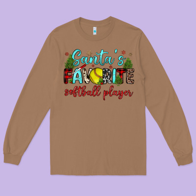 Santa S Favorite Softball Player Long Sleeve Tee Designed By Jahusdesignshop