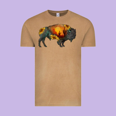 Sunflower Bison Vintage Tee Designed By Ranaportraitstore