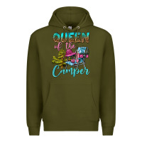 Army Green Queen Of The Camper Premium Hoodie - BundleAndBundleShop