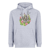 Heather Grey skeleton flowers Heavyweight Hoodie - MaliasSmallBusiness