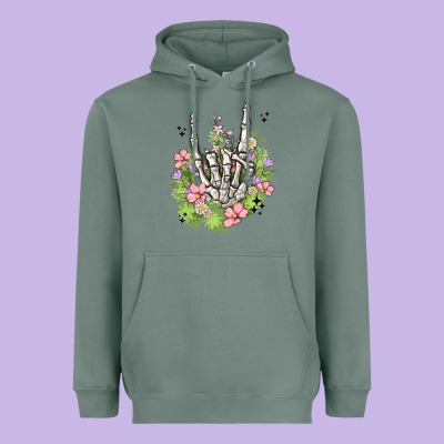 Skeleton Flowers Heavyweight Hoodie Designed By Maliassmallbusiness