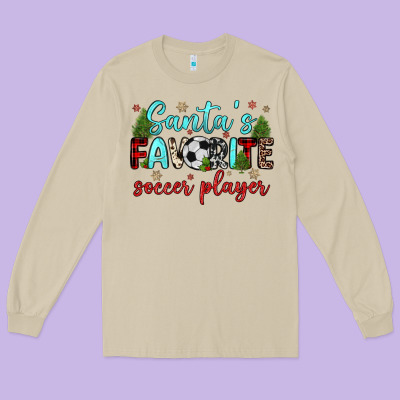 Santa S Favorite Soccer Player Long Sleeve Tee Designed By Jahusdesignshop