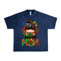 Navy autism mom messy bun Urban Heavy Tee - Zillion Design Studio