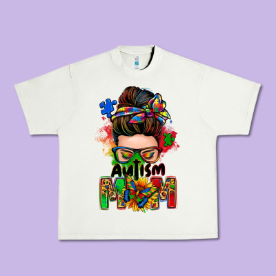 Autism Mom Messy Bun Urban Heavy Tee Designed By Zillion Design Studio