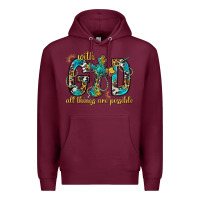 Burgundy With God All Things Are Possible With Cross Premium Hoodie - BundleAndBundleShop