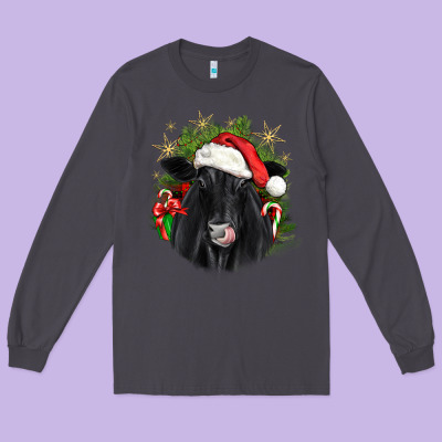 Christmas Black Angus Long Sleeve Tee Designed By Jahusdesignshop