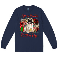 Navy Christmas life is better with a pug Long Sleeve Tee - JahusDesignShop