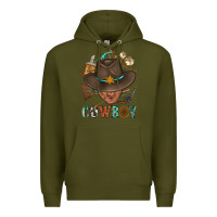 Army Green Western Cowboy Portrait With Cactus Premium Hoodie - BundleAndBundleShop