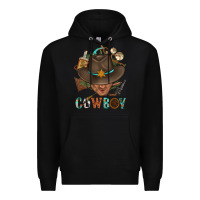 Black Western Cowboy Portrait With Cactus Premium Hoodie - BundleAndBundleShop
