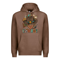 Chestnut Western Cowboy Portrait With Cactus Premium Hoodie - BundleAndBundleShop