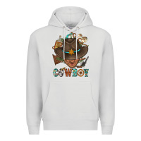 Dove Grey Western Cowboy Portrait With Cactus Premium Hoodie - BundleAndBundleShop