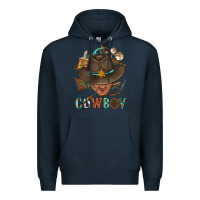 Navy Western Cowboy Portrait With Cactus Premium Hoodie - BundleAndBundleShop