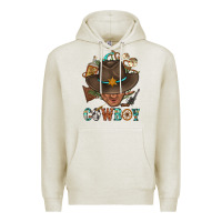 Oatmeal Heather Western Cowboy Portrait With Cactus Premium Hoodie - BundleAndBundleShop