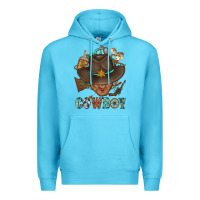 Ocean Blue Western Cowboy Portrait With Cactus Premium Hoodie - BundleAndBundleShop