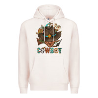 Pale Pink Western Cowboy Portrait With Cactus Premium Hoodie - BundleAndBundleShop
