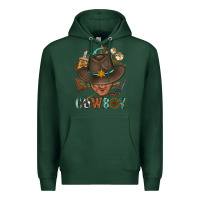 Sports Green Western Cowboy Portrait With Cactus Premium Hoodie - BundleAndBundleShop