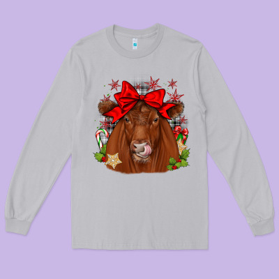 Christmas Red Angus Long Sleeve Tee Designed By Jahusdesignshop