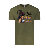 Vintage Olive Black Witch Vibes Vintage Tee - texasbilliewilder