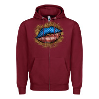 Burgundy western 4 of july lips Zipper Hoodie - BundleAndBundleShop