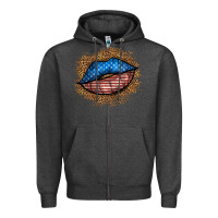 Charcoal Heather western 4 of july lips Zipper Hoodie - BundleAndBundleShop