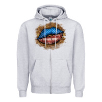 Heather Grey western 4 of july lips Zipper Hoodie - BundleAndBundleShop