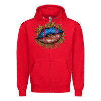 Red western 4 of july lips Zipper Hoodie - BundleAndBundleShop