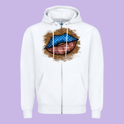 Western 4 Of July Lips Zipper Hoodie Designed By Bundleandbundleshop