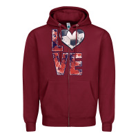 Burgundy soccer love Zipper Hoodie - JahusDesignShop
