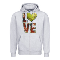Heather Grey softball love Zipper Hoodie - JahusDesignShop