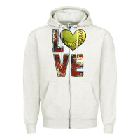 Oatmeal Heather softball love Zipper Hoodie - JahusDesignShop