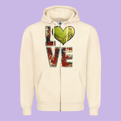 Softball Love Zipper Hoodie Designed By Jahusdesignshop
