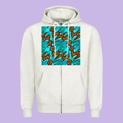 Turquoise Leopard Seamless Pattern Zipper Hoodie Designed By Bundleandbundleshop