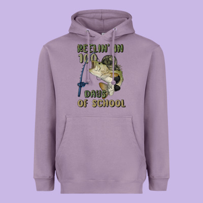 Reelin' In 100 Days Of School Heavyweight Hoodie Designed By Maliassmallbusiness