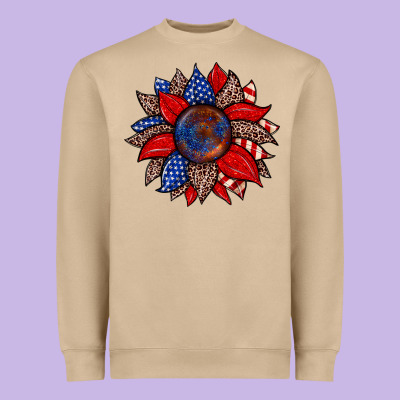 American Flag Leopard Sunflower Heavyweight Sweatshirt Designed By Zillion Design Studio