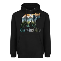 Black camping bear Heavyweight Hoodie - MaliasSmallBusiness