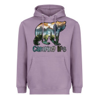 Lavender camping bear Heavyweight Hoodie - MaliasSmallBusiness