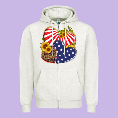 America Heart And Sunflower Zipper Hoodie Designed By Artiststas