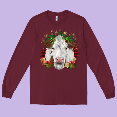 Christmas Simmental Long Sleeve Tee Designed By Jahusdesignshop