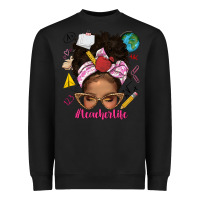 Black afro messy bun teacherlife Heavyweight Sweatshirt - texasbilliewilder